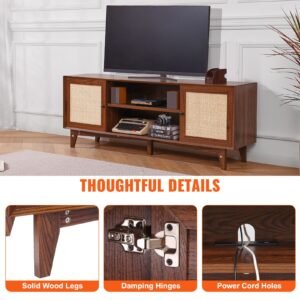 rattan tv stand for 75in tv boho tv stand with rattan door entertainment center with build in socket storage cabinet with 2 shelves modern tv console for living room media room walnut 5.jpg