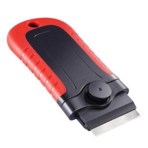 razor blade scraper 15 extra blades locking scraper tool with security cap carbon steel and pom blades for cleaning labels stickers decals paint from glass window stovetop cooktop oven 2.jpg