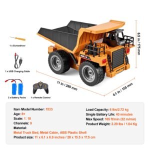 rc dump truck toy 9 channel 118 scale remote control dump truck rc construction vehicle truck toy with metal bed light 2 rechargeable batteries for toddlers kids boys and girls age 8 2.jpg