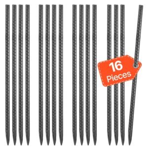 rebar stakes 16 inch heavy duty 045 in diameter straight galvanized steel ground anchors with chisel point end rust resistant coating for gardening support fence camping tents 16 pack 1.jpg
