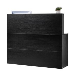 Reception Desk, 55Inch L-Shaped Front Counter Table, Office Reception Counter with Drawer Keyboard Tray and Storage Cabinet, for Checkout, Lobby, Beauty Salon & Office, Black