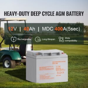Rechargeable AGM Marine Battery, 12V 40AH, with 400A Discharge Current, Ideal for Mobility Scooters, Electric Wheelchairs, Go-Karts, and e-Bikes