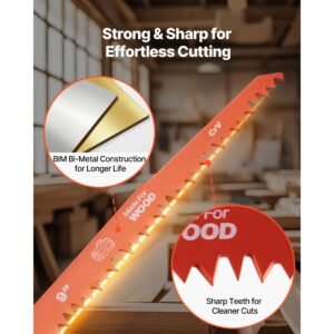 reciprocating saw blades, 32 piece, various sizes bi metal reciprocating saw blade set with universal shank, for metal and wood cutting, sharp teeth for fast and smooth cuts, orange and gray