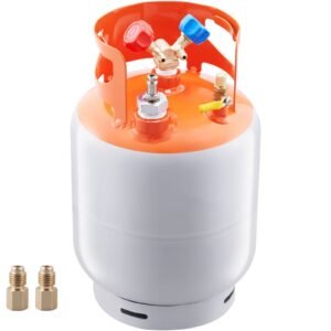 Refrigerant Recovery Tank with Float Switch - 30 lb. Capacity ac Recovery Tank with 1/4 to 1/2 Adaptor, Reusable Recovery Tank HVAC for All Refrigerant, Prevent Overflow with Trace Amount of N2