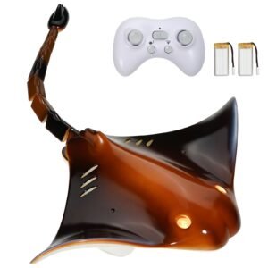 Remote Control Manta Ray Toy, 2.4GHz High Simulation Robot Manta Ray with Light, 2 Rechargeable Batteries, for Pool, Bathtub or Lake, Swimming RC Boat Toy for 6+ Year Old Boys and Girls Gift