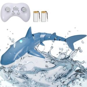 remote control shark toy 24ghz high simulation shark rc boat for swimming pool bathroom electric rc shark fish toy with 2 batteries light spray water function for 6 year old boys girls 1.jpg