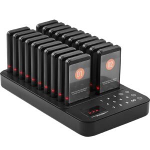 Restaurant Pager System, Wireless 400m Long Range Lineup Waiting Queue Signal, Guest Customer Calling Beepers with Vibration & Flashing, 20 Buzzers for Food Truck, Church, Nursery, Hospital