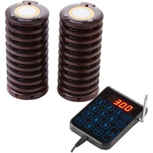 Restaurant Pager System, Wireless 500m Long Range Lineup Waiting Queue Signal, Guest Customer Calling Beepers with Vibration & Flashing, 20 Buzzers for Food Truck, Church, Nursery, Hospital