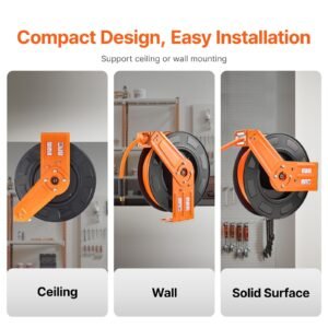 retractable air hose reel 12 in x 50 ft hybrid air hose max 300psi air compressor hose reel auto rewind with 5ft lead in ceilingwall mount heavy duty single arm steel reel 12 npt fitting 4.jpg