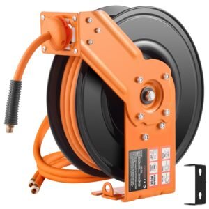 retractable air hose reel 38in x 50ft rubber air hose max 300psi air compressor hose reel auto rewind with 5ft lead in ceilingwall mount heavy duty single arm reel 180 swivel bracket.jpg