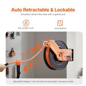 retractable air hose reel 38in x 50ft rubber air hose max 300psi air compressor hose reel auto rewind with 5ft lead in ceilingwall mount heavy duty single arm reel 180 swivel bracket 5.jpg