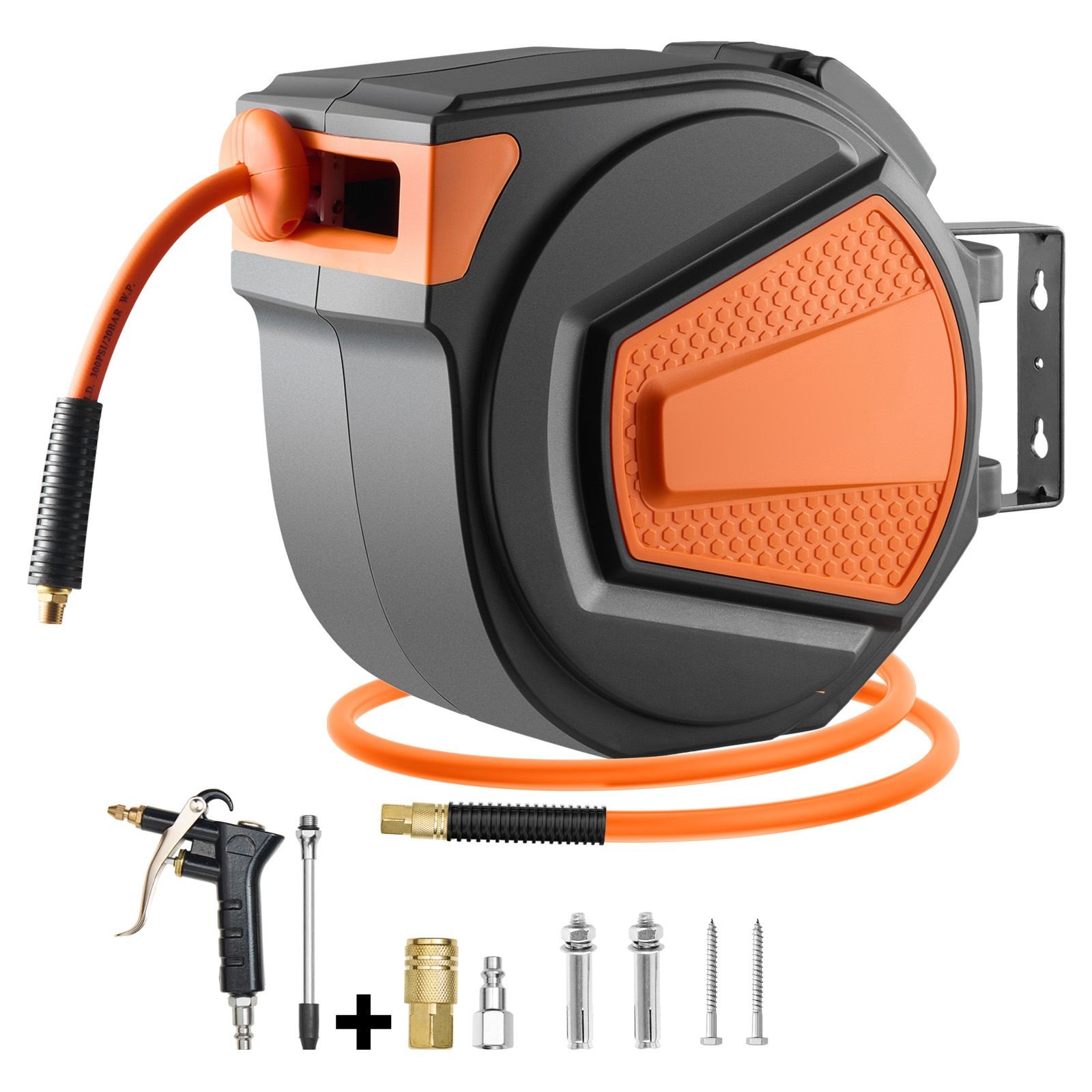 retractable air hose reel 38in x 65ft hybrid air hose max 300psi air compressor hose reel auto rewind with 66 ft lead in ceilingwall mount enclosed pp reel built in 180 swivel bracket.jpg
