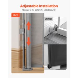 retractable baby gate 34 inch tall extends up to 55 inch wide retractable gate for kids or pets mesh material easy to install for indoor stairs doorways hallways playrooms gray 2.jpg