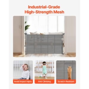 retractable baby gate 34 inch tall extends up to 55 inch wide retractable gate for kids or pets mesh material easy to install for indoor stairs doorways hallways playrooms gray 4.jpg