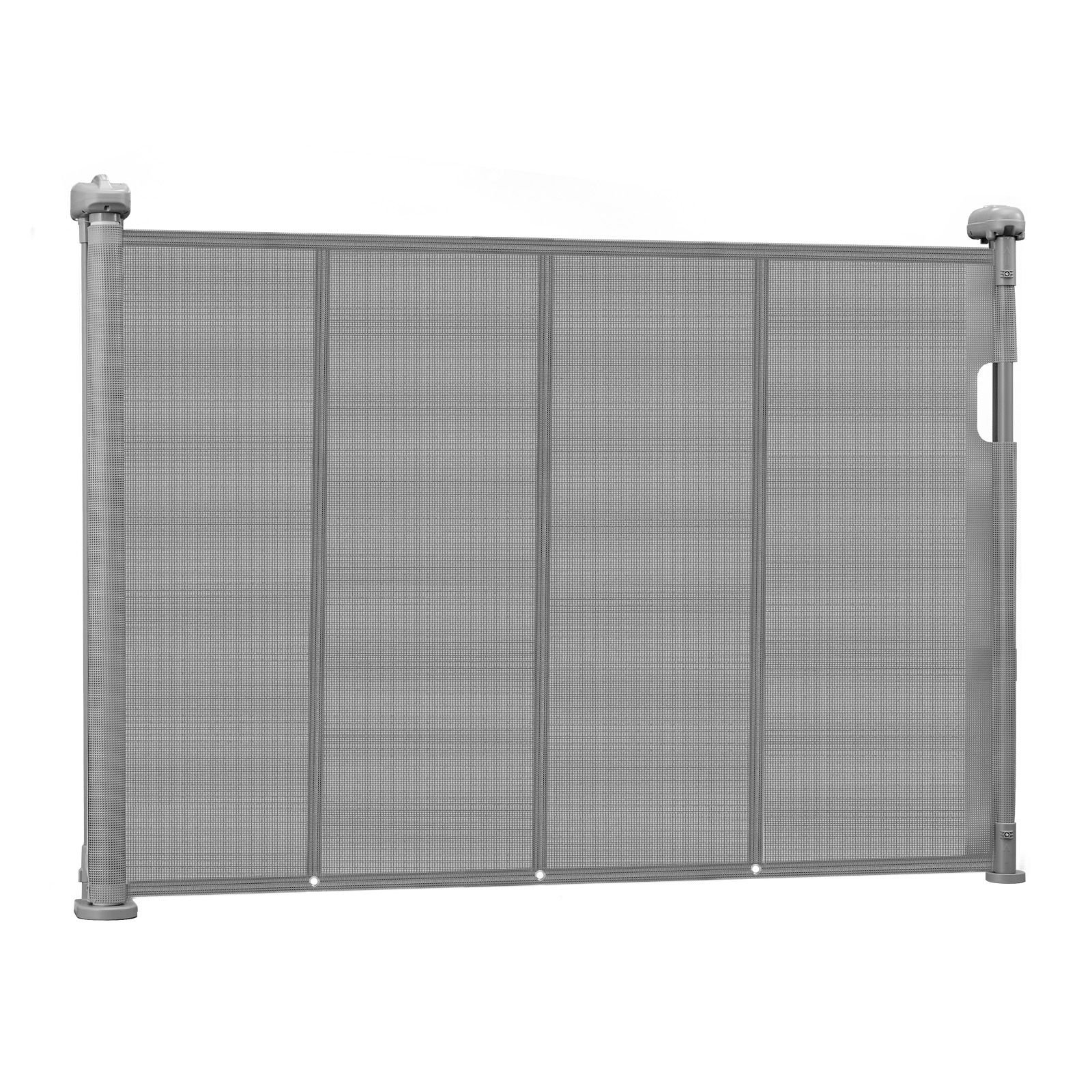 retractable baby gate 34 inch tall extends up to 55 inch wide retractable gate for kids or pets mesh material easy to install for indoor stairs doorways hallways playrooms gray.jpg