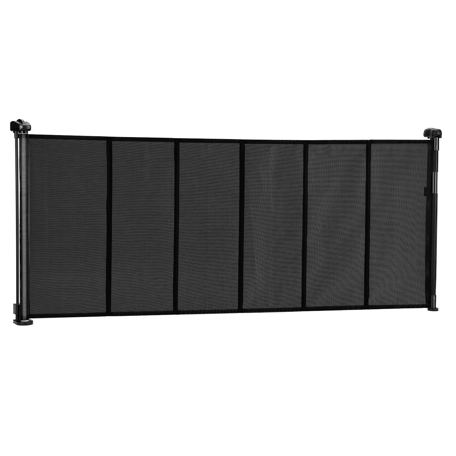 retractable baby gate 34 inch tall extends up to 71 inch wide retractable gate for kids or pets mesh material easy to install for indoor stairs doorways hallways playrooms black.jpg