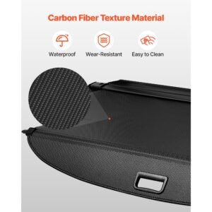 retractable cargo cover, carbon fiber texture trunk cover, anti peeping luggage privacy shield, seamless fixation shade, extended version for gmc terrain & chevrolet equinox 2018 2024 5 seater