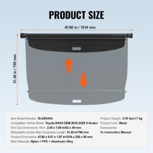 retractable cargo cover for toyota upgraded waterproof trunk cover security shield shade for toyota rav4 2019 2025 5 seater uv resistant rear trunk cover aluminum alloy pvc leather texture 2.jpg
