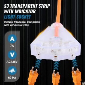Retractable Extension Cord Reel, 30 FT, Heavy Duty 16AWG/3C SJTOW Power Cord, with Lighted Triple Tap Outlet 10 Amp Circuit Breaker, for Ceiling or Wall Mount Garage and Shop, ETL Listed