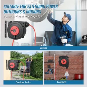 retractable extension cord reel 30 ft heavy duty 16awg3c sjtow retractable power cord reel with lighted triple tap outlet 10 amp circuit breaker 45ft lead in cord for ceiling or wall mount 5.jpg