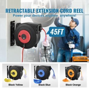 retractable extension cord reel 45 ft heavy duty 12awg3c sjtow retractable power cord with lighted triple tap outlet 15 amp circuit breaker 180 swivel bracket for ceiling or wall mount 1.jpg
