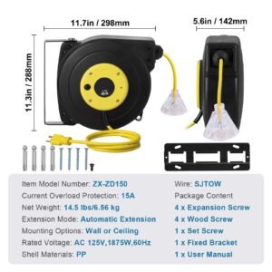retractable extension cord reel 45 ft heavy duty 12awg3c sjtow retractable power cord with lighted triple tap outlet 15 amp circuit breaker 180 swivel bracket for ceiling or wall mount 29.jpg