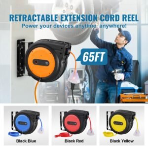 retractable extension cord reel 65 ft heavy duty 12awg3c sjtow retractable power cord with lighted triple tap outlet 15 amp circuit breaker 180 swivel bracket for ceiling or wall mount 1.jpg