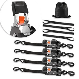 Retractable Ratchet Straps, 1 in x 6 ft, Tie Down Straps with S Hooks, 1200 lbs Break Strength, 4 Soft Loops, Tie Down Ratcheting for Moving, Trailers, Motorcycles, Kayaks, Car Roof, 4 Pack