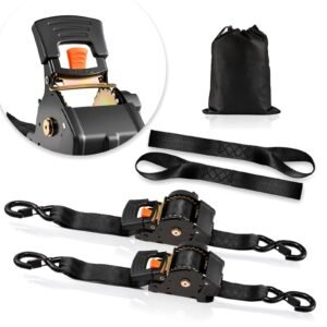 Retractable Ratchet Straps, 2 in x 10 ft, Tie Down Straps with S Hooks, 3033 lbs Break Strength, 2 Soft Loops, Tie Down Ratcheting for Moving, Trailers, Motorcycles, Kayaks, Car Roof, 2 Pack