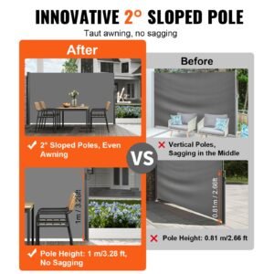 retractable side awning 63x 118 full aluminum rust proof outdoor privacy screen folding room divider wind screen for patio sun shade backyard balcony roof terraces and pools gray 2.jpg