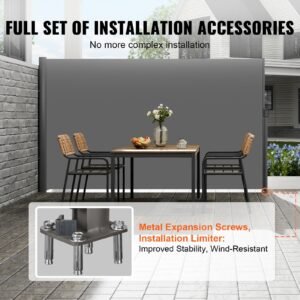 retractable side awning 63x 118 full aluminum rust proof outdoor privacy screen folding room divider wind screen for patio sun shade backyard balcony roof terraces and pools gray 3.jpg