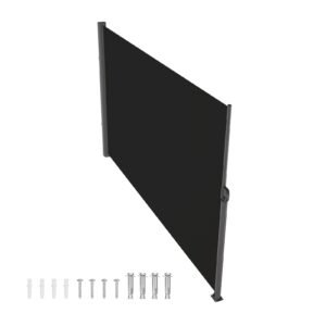 Retractable Side Awning, 71''x 118'' Aluminum Outdoor Privacy Screen, 280g Polyester Water-proof Retractable Patio Screen, UV 30+ Room Divider Wind Screen for Patio, Backyard, Balcony, Black