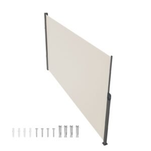 Retractable Side Awning, 71''x 138'' Outdoor Privacy Screen, 180g Polyester Water-proof Retractable Patio Screen, UV 30+ Room Divider Wind Screen for Patio, Backyard, Balcony, Beige