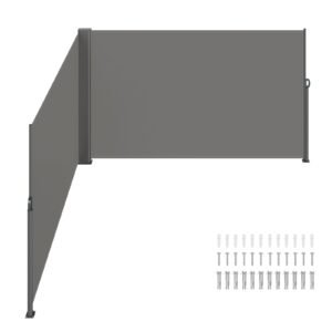 Retractable Side Awning, 71''x 236'' Aluminum Outdoor Privacy Screen, 280g Polyester Water-proof Retractable Patio Screen, UV 30+ Room Divider Wind Screen for Patio, Backyard, Balcony, Gray