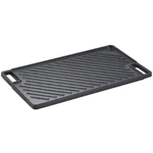 Reversible Grill/Griddle, 9.7"x16.7" Pre-Seasoned Cast Iron Griddle, Rectangular Double Burner Griddle Pan, Non-Stick Family Pan Cookware with Handles, Flat Top Plate for BBQ, Gas Grill, Black