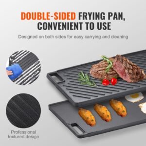 reversible grillgriddle 97x167 pre seasoned cast iron griddle rectangular double burner griddle pan non stick family pan cookware with handles flat top plate for bbq gas grill black 5.jpg