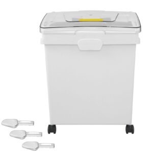 Rice Storage Container, 10.5Gallon/40L x3 Capacity Large Dog Food Dispenser Bin, Kitchen Ingredient Grain Cereal Flour Bin, Pet food Containers with Wheels, 3 Scoops, and Airtight Lid, 3 Pack