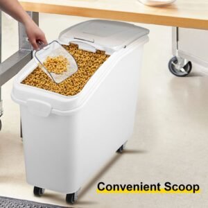 Rice Storage Container, 27Gallon/100L Capacity Large Dog Food Dispenser Bin, Kitchen Ingredient Grain Cereal Flour Bin, Pet food Containers with Wheels, Scoop, and Airtight Lid, 1 Pack