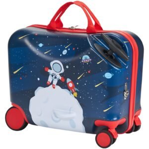 ride on luggage 26 l capacity 18 inches tow along toddler carry on luggage with wheels adjustable shoulder strap lightweight kids riding suitcase for boys girls aged 3 blue white 2.jpg