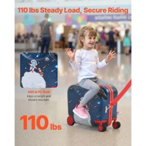 ride on luggage 26 l capacity 18 inches tow along toddler carry on luggage with wheels adjustable shoulder strap lightweight kids riding suitcase for boys girls aged 3 blue white 5.jpg
