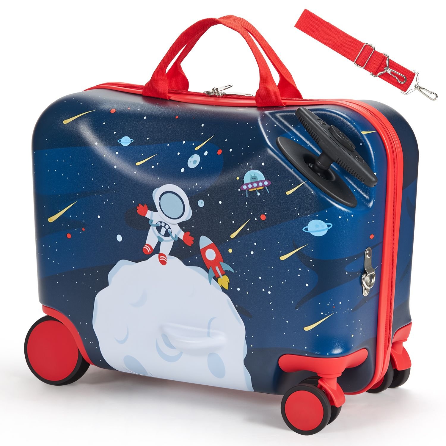ride on luggage 26 l capacity 18 inches tow along toddler carry on luggage with wheels adjustable shoulder strap lightweight kids riding suitcase for boys girls aged 3 blue white.jpg