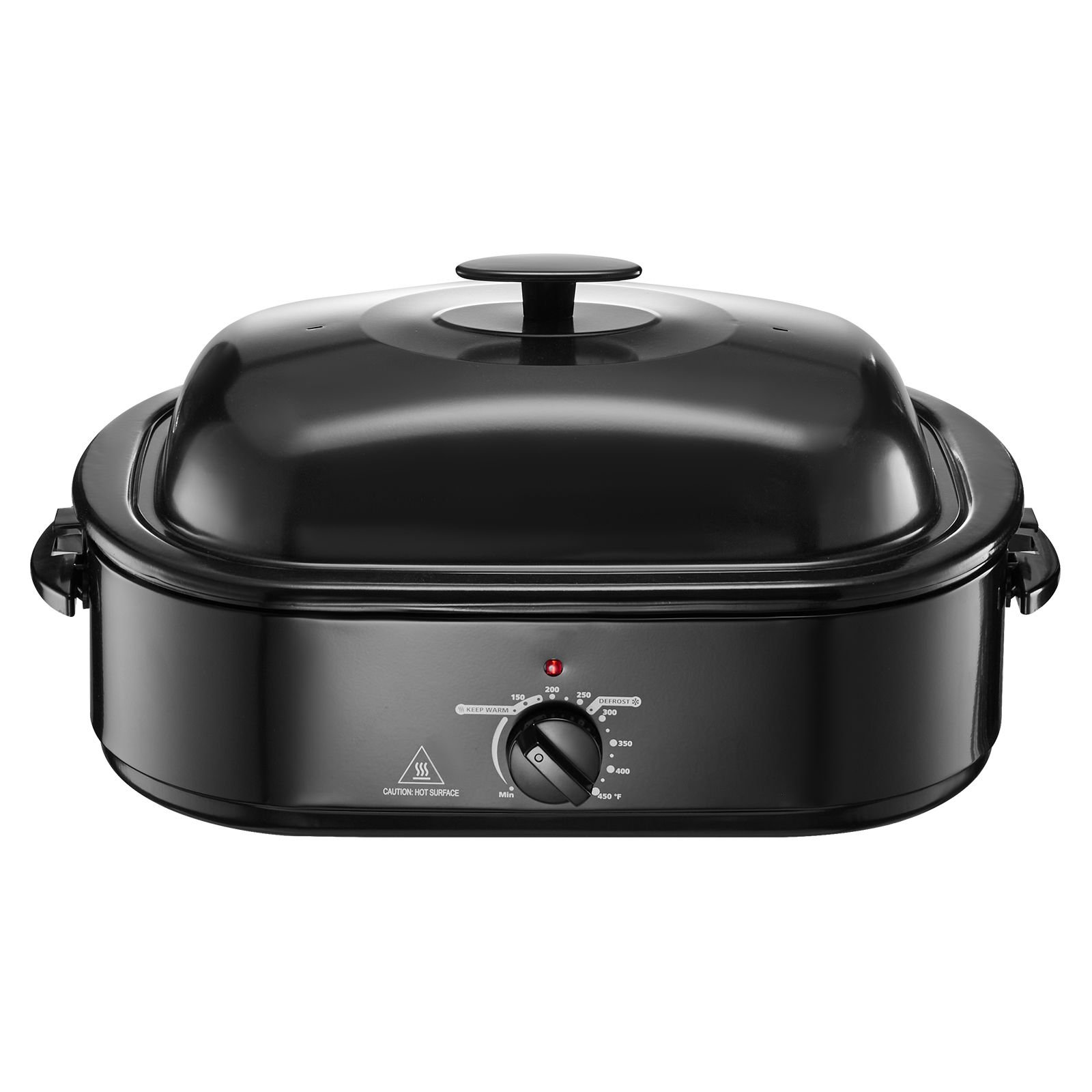 roaster oven, 18qt fast cooking turkey roaster, 150 450 fahrenheit adjustable temp turkey oven with self basting lid, removable pan and rack, defrost & warm function, electric roasting pan