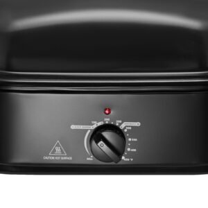 roaster oven, 18qt fast cooking turkey roaster, 150 450 fahrenheit adjustable temp turkey oven with self basting lid, removable pan and rack, defrost & warm function, electric roasting pan