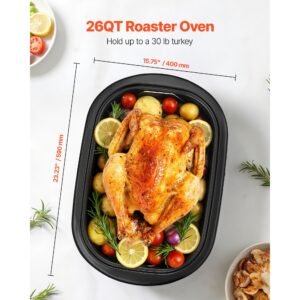 roaster oven, 26qt electric roasting pan, 150 450 f adjustable temp fast cooking turkey roaster with cool touch handle, visible self basting lid, defrost & warm function, fits 30lb turkey
