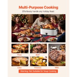 roaster oven, 26qt electric roasting pan, 150 450 f adjustable temp fast cooking turkey roaster with cool touch handle, visible self basting lid, defrost & warm function, fits 30lb turkey