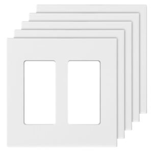 Rocker Light Switch Wall Plates, 2-Gang Decorative Outlet Covers,Standard Size 4.57in L x 4.53in H Unbreakable Polycarbonate Thermoplastic Faceplate for Receptacle Outlet&Switch(5 Pack, White)