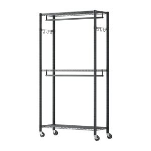 Rolling Clothes Rack, Heavy Duty Clothing Garment Rack, 3 Adjustable Tiers Clothing Racks with Carbon Steel, 450 lbs Load Capacity Closet Wardrobe for Bedroom, Clothing Store, Hallway