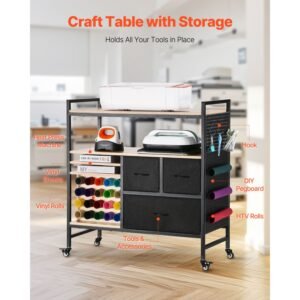 rolling craft cart and storage table compatible with cricut machines crafting table organization workstation craft rolling storage organizer with 20 vinyl roll holders and 3 drawers black 5.jpg