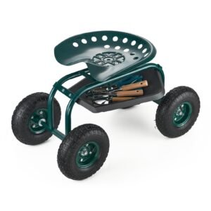 rolling garden cart with swivel seat heavy duty garden seat with storage basket tool tray 300 lbs weight capacity outdoor utility gardening stool scooter for lawn yard planting weeding 2.jpg