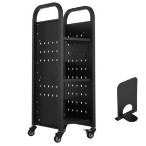 rolling library book cart 220 lbs capacity 126 x 138 x 368 inch library cart single sided l shaped shelves with 2 inch lockable wheels book truck for home shelves office and school black.jpg